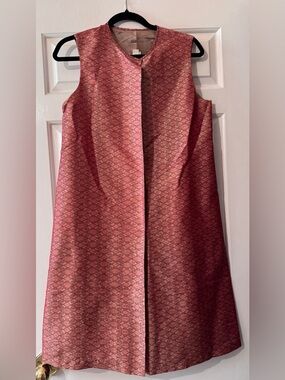 Dosa 100% Ikat Silk Vintage Button Up Sheath Tunic Dress Rose / Orange Pattern